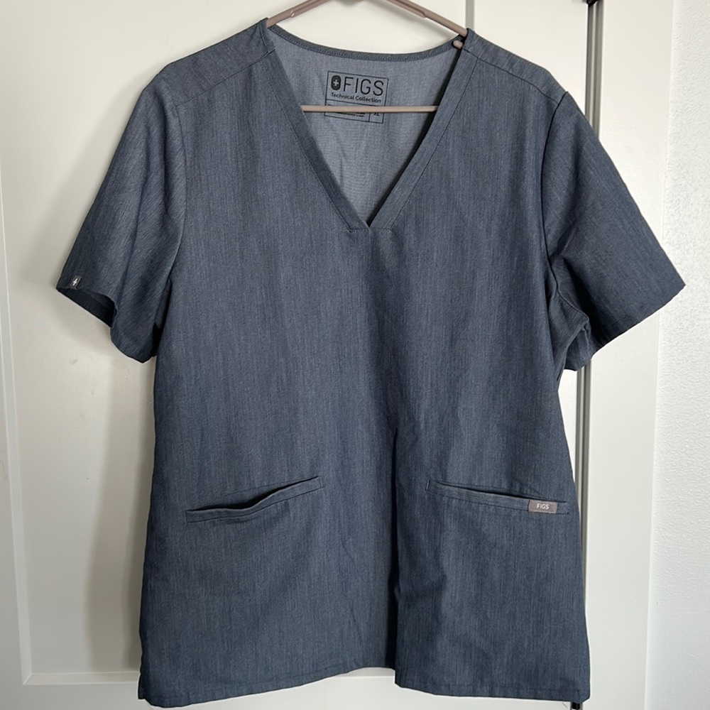 Figs denim blue scrub top